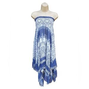 Lapis Skirt Womens M Blue White Boho Print Asymmetric Hem Fairy Y2K Hippie